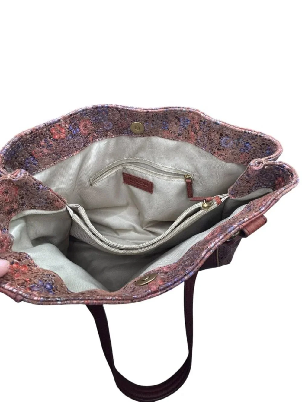 American Leather Co Val Perfect Satchel Vintage Floral shoulder bag Leather Tote